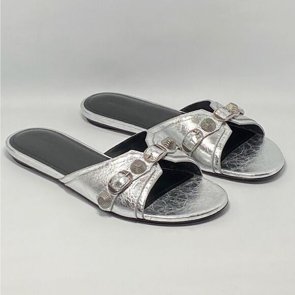 Balenciaga Cagole Metallic Leather Flat Sandals size 40 - Picture 7 of 14